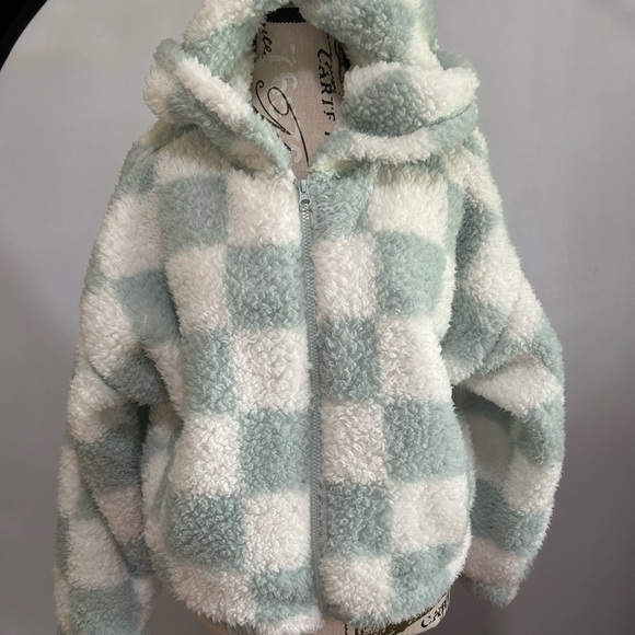 Wild Rose Green and White Checkered Zip Hoodie Medium - Picture 2 of 7